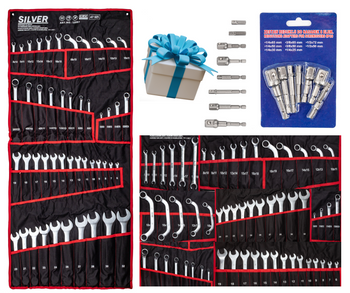 KLUCZE PŁASKO OCZKOWE TORX WYGIĘTE TYP C PÓŁOTWARTE 47 SZTUK (PŁACHTA) SILVER + PREZENT - KOMPLET REDUKCJI GRATIS