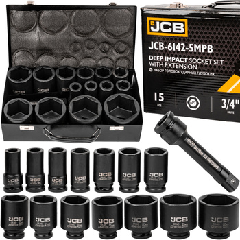 Zestaw nasadki udarowe głębokie do klucz pneumatyczny 3/4" 15el 17-65mm JCB