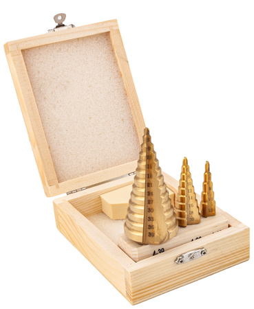 Wiertła stożkowe stopniowe HSS tytanowe 3 sztuki (4-39 mm) FALON-TECH