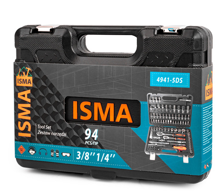 Zestaw narzędziowy klucze nasadowe wkrętaki grzechotki bity 1/4" 3/8" 94el ISMA