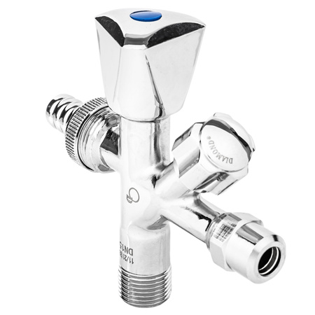 Zawór zaporowy kątowy grzybkowy kombi 1/2x3/4 do pralki zmywarki DIAMOND