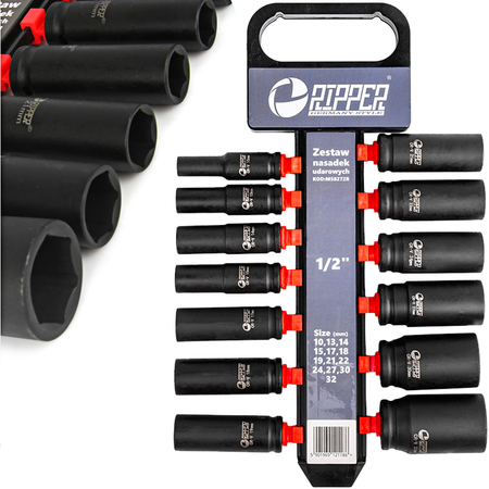 Nasadki udarowe klucze nasadowe długie 1/2" zestaw nasadek 10-32 mm 13el MAR-POL