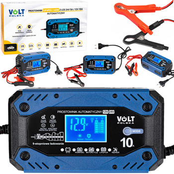 Prostownik akumulatorowy ładowarka AGM LiFEPO4 LCD 12V 24V 5A 10A Volt Polska