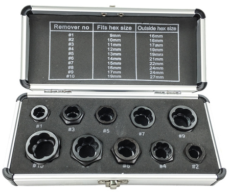 Nasadki wykrętaki do zniszczonych śrub nakrętek 9-19mm 10 el FALON-TECH