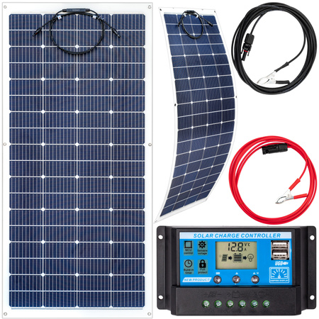 Zestaw solarny fotowoltaiczny FLEXI elastyczny 200W 12V (Panel solarny 200W, Regulator napięcia 20A) VOLT POLSKA