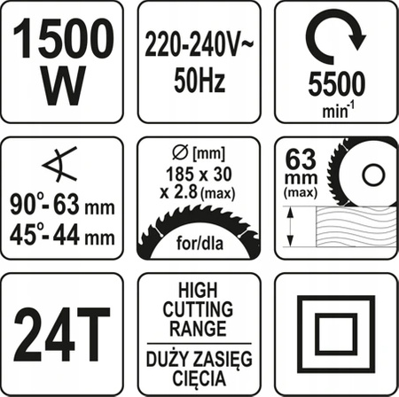 Pilarka piła tarczowa 185MM 1500W YT-82151 YATO