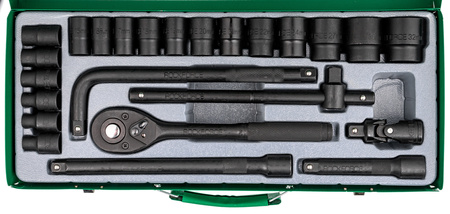 Klucze nasadowe nasadki grzechotka zestaw 1/2" 24el 8-32 mm walizka metalowa ROCKFORCE