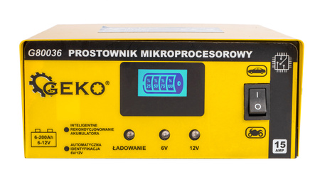 Ładowarka prostownik mikroprocesorowy do akumulatora lcd 6v 12v 15A GEKO