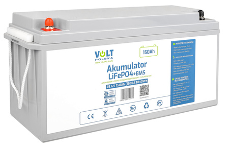 Akumulator LiFePo4 BMS 150Ah 25,6V 150A bezobsługowy do łodzi kampera VOLT POLSKA