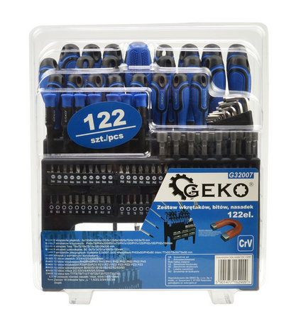 Zestaw śrubokrętów wkrętaków bity klucze nasadki imbusy torx z magnesem 122el GEKO