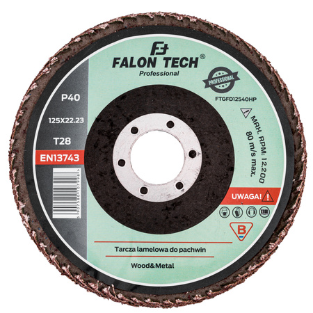 Tarcza pachwinowa do szlifowania listkowa PRO 125mm P40 FALON-TECH