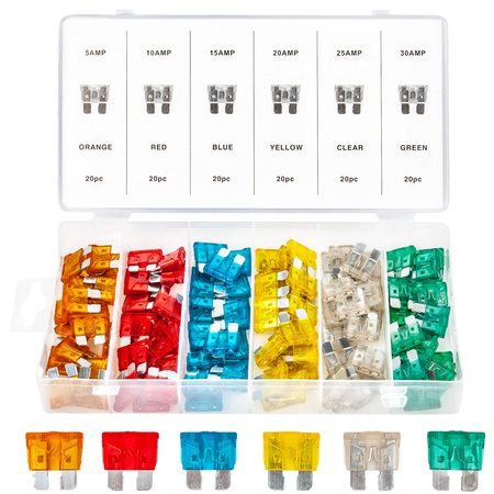 Bezpieczniki Samochodowe 5A-30A 120 sztuk Zestaw GEKO