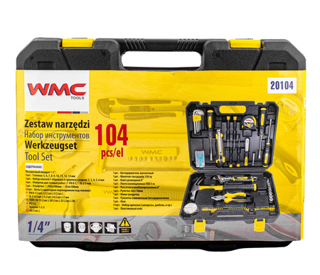 Zestaw narzędziowy klucze nasadowe wkrętaki bity 104 el WMC