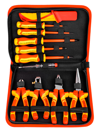 Zestaw elektryka narzędzi izolowanych wkrętaki ściągacz kabli miernik 11el FALON-TECH