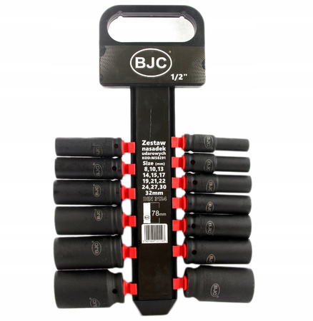 Nasadki udarowe długie klucze nasadowe mocne zestaw 1/2" 18-32 mm 13el BJC