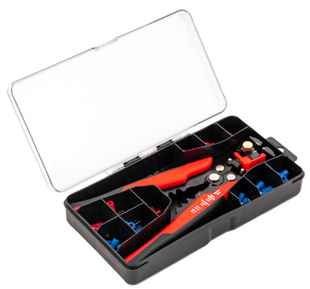 Wielofunkcyjny ściągacz izolacji przewodów 0.2-6mm zaciskarka +100 końcówek SILVER