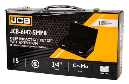 Zestaw nasadki udarowe głębokie do klucz pneumatyczny 3/4" 15el 17-65mm JCB