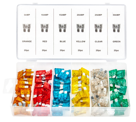 Bezpieczniki Samochodowe 5A-30A 120 sztuk Zestaw FALON-TECH