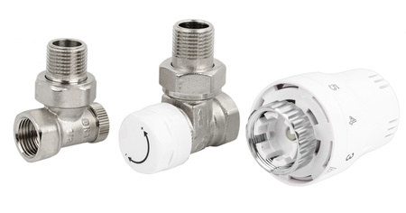 Zestaw termostatyczny kątowy 1/2 głowica + zawory DIAMOND