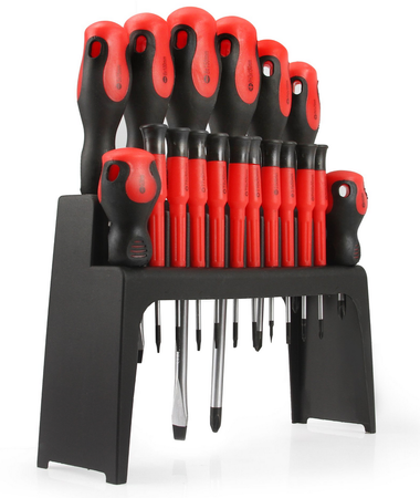 Śrubokręty wkrętaki PZ PH Torx precyzyjne Cr-V 18el magnes zestaw + stojak MAR-POL