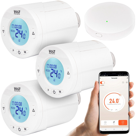 Zestaw 3x głowica termostatyczna lcd elektroniczna zawór M30x1,5 + HUB WIFI VOLT POLSKA