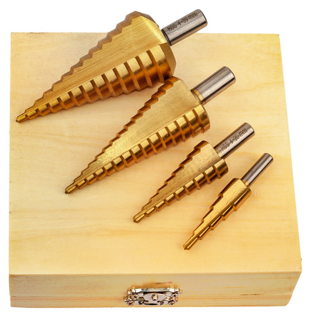 Wiertła stożkowe stopniowe HSS tytanowe 4 sztuki (4-39 mm) FALON-TECH