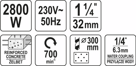 Wiertnica Diamentowa do Betonu 300mm 2800W YATO