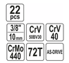 Zestaw kluczy nasadowych 3/8" 22el. YT-38561 YATO