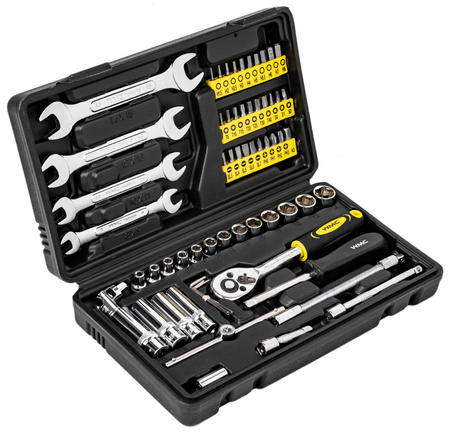 Zestaw narzędziowy klucze nasadowe wkrętaki 1/4" 62el WMC