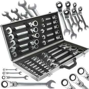 Klucze Płasko Oczkowe z Grzechotką Łamane 22el 6-32 Zestaw MAR-POL