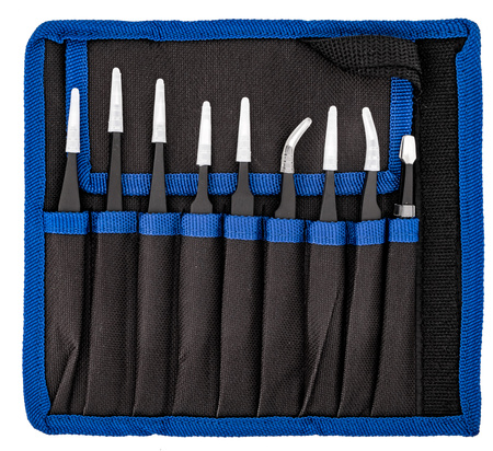 Zestaw pęset metalowych ESD 9 elem. w etui FALON-TECH