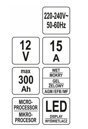 Prostownik samochodowy klemy booster 15A 12V 300Ah YT-83037 YATO