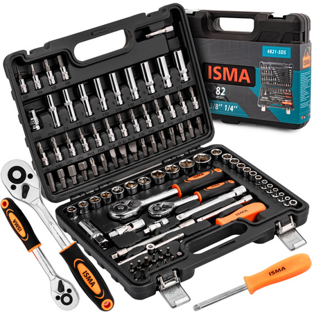 Zestaw narzędziowy klucze nasadowe wkrętaki grzechotki bity 1/4" 3/8" 94el ISMA