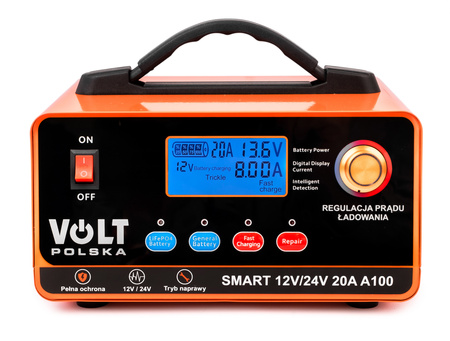 Prostownik akumulatorowy inteligentny SMART A100 ładowarka 12V / 24V 20A Volt Polska