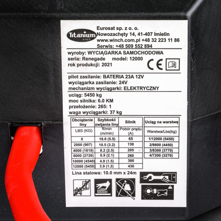 Wyciągarka wciągarka do lawety 12000 lbs 12V 5,5 T lina stalowa 2x pilot TITANIUM WINCH