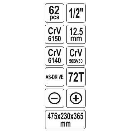Skrzynka z narzędziami klucze 62el YT-3895 YATO