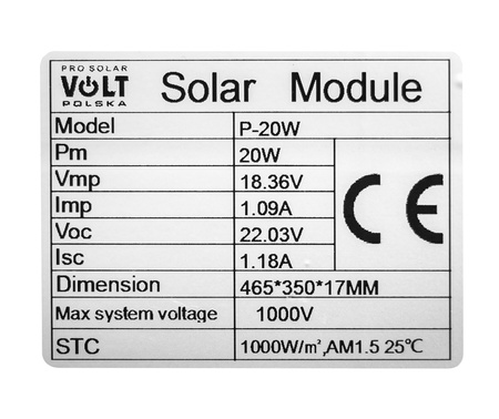 Zestaw solarny fotowoltaiczny 20W 12V (Panel solarny 20W, Regulator napięcia 10A) VOLT POLSKA