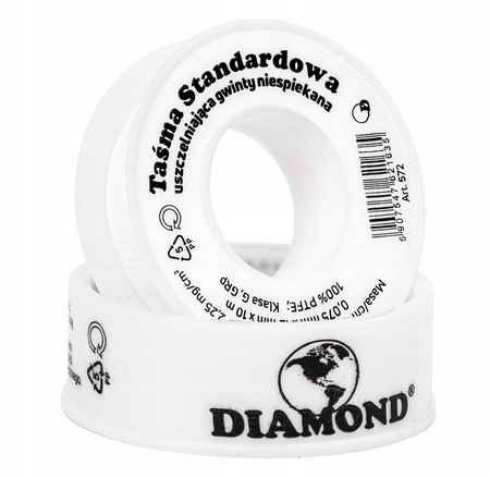 Taśma teflonowa uszczelniająca nawadniania PTFE do gwintów 12mm 10m DIAMOND