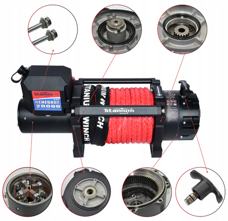 Wyciągarka wciagarka 20000lbs RENEGADE do lawety LBS 9T 12v lina syntetyczna szybka TITANIUM WINCH