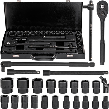 Klucze nasadowe nasadki grzechotka zestaw 1/2" 25el 8-32 mm walizka metalowa ROCKFORCE