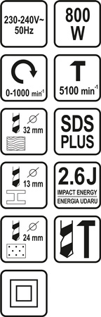 Młotowiertarka 3w1 SDS Plus 800W + komplet wierteł i dłut YATO