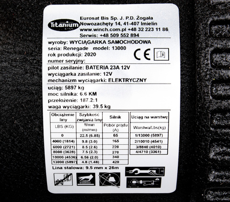 Wyciągarka elektryczna 12V 13000LBS 6T RENEGADE Titanium Winch