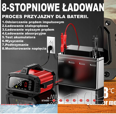 Prostownik ładowarka do akumulatorów z rozruchem agm booster 12V 24V 25A MAR-POL