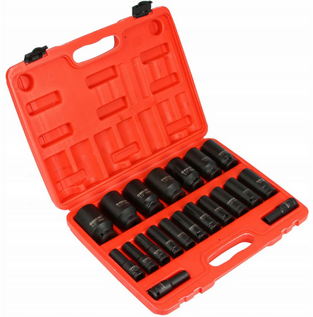 Zestaw nasadki udarowe nasadowe 1/2" do klucz pneumatyczny 10-38mm 20szt MAR-POL
