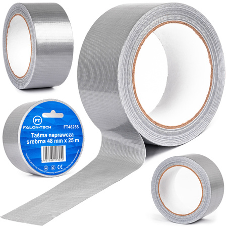 Taśma klejąca naprawcza srebrna zbrojona DUCT TAPE 48mm x 25m bardzo mocna FALON-TECH