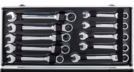 Klucze Płasko Oczkowe z Grzechotką Łamane 22el 6-32 Zestaw FALON-TECH