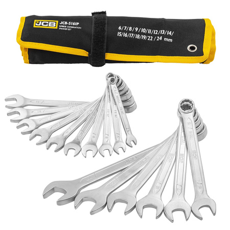 Klucze płasko oczkowe 6-24 mm 16 sztuk (płachta) JCB