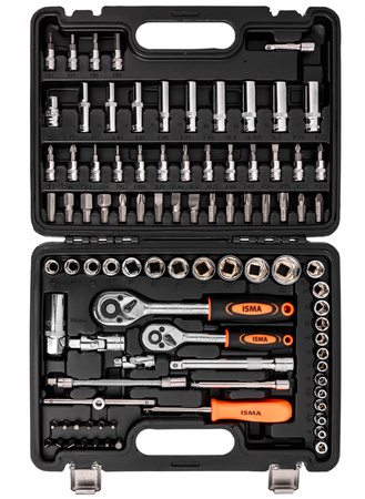 Zestaw narzędziowy klucze nasadowe wkrętaki grzechotki bity 1/4" 3/8" 94el ISMA