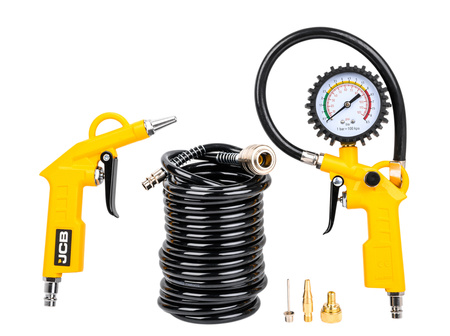 Pistolet do pompowania kół opon zestaw 6 el. z manometrem kompresora JCB