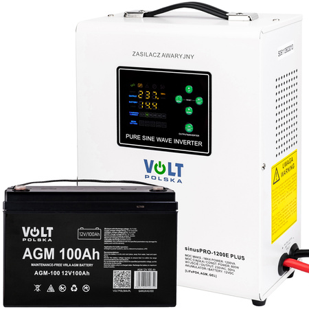 Zestaw awaryjne zasilanie przetwornica UPS sinus pro 1200E plus 12V + Akumulator 100Ah VOLT POLSKA